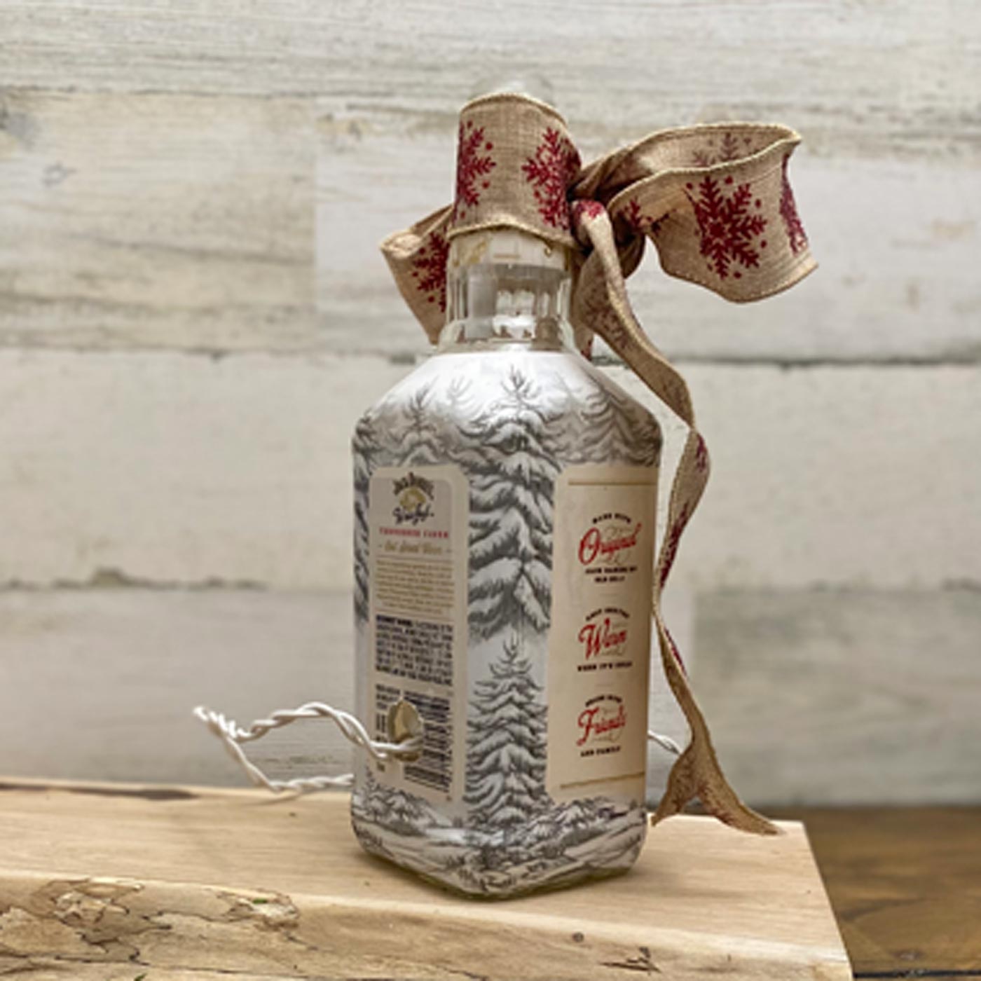 Winter Jack Lighted Bottle with snowflake burlap bow - Jandi Creations